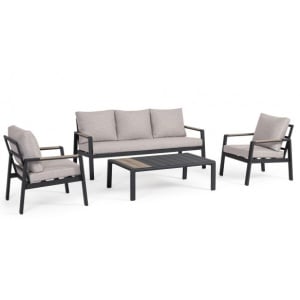 Set canapea exterior cu 2 fotolii si masa de cafea gri carbune din metal Elna Bizzotto