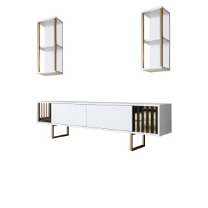 Set comoda TV cu 2 etajere alb/negru Gold Line The Home Collection