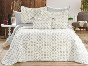 Set cuvertura crem/gri din catifea Brillance Double The Home Collection