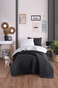 Set cuvertura neagra/gri din fibre Solid Single The Home Collection