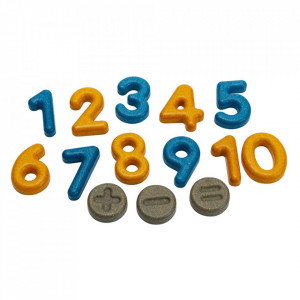 Set de joaca 13 piese multicolor din lemn Numbers and Symbols Plan Toys