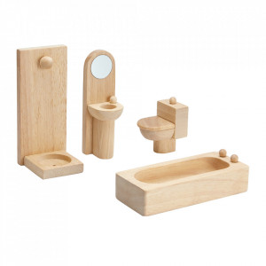 Set de joaca 4 piese maro din lemn Bathroom Classic Plan Toys