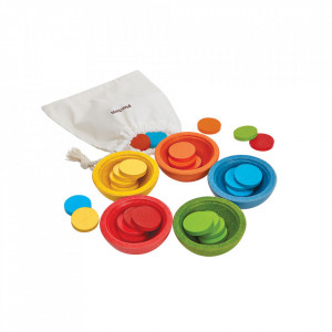 Set de joaca multicolor din lemn Sort and Count Cups Plan Toys