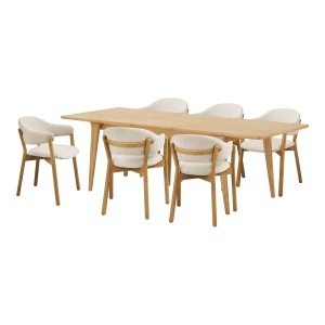 Set masa dining extensibila si 6 scaune maro/bej din lemn Darwin and Dunkirk House Nordic