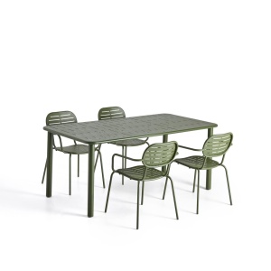 Set masa si 4 scaune exterior verzi din metal brai Kave Home