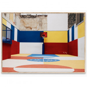 Tablou multicolor cu rama din lemn 30x40 cm Cities of Basketball 03 (Paris) Paper Collective