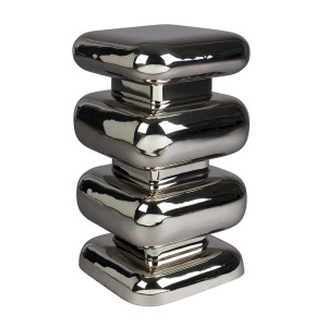 Taburet decorativ patrat argintiu din metal 29x29 cm Stubby Dutchbone