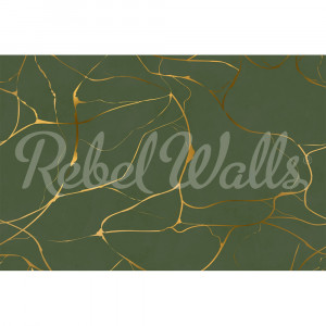 Tapet auriu/verde din hartie Gold Swirl Forest Rebel Walls