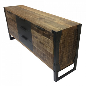 Bufet inferior negru/maro din lemn de mango si metal 180 cm Factory The Home Collection