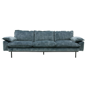 Canapea albastru petrol din catifea si lemn pentru 4 persoane Retro Sofa HK Living