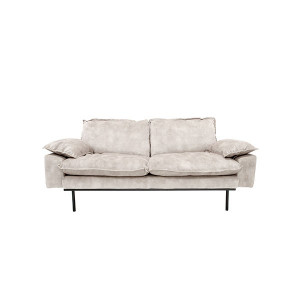 Canapea crem din catifea si lemn pentru 2 persoane Retro Sofa HK Living