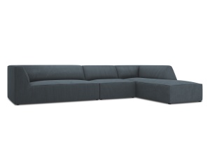Canapea cu colt albastra din textil pentru 5 persoane Ruby Right Corduroy Micadoni