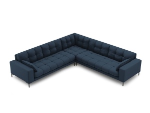 Canapea cu colt albastra din textil pentru 6 persoane Mamaia Structured Black Micadoni