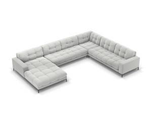 Canapea cu colt argintie/neagra din catifea pentru 7 persoane Mamaia U Right Micadoni
