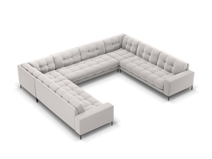 Canapea cu colt argintiu din catifea pentru 9 persoane Mamaia Velvet Black Micadoni