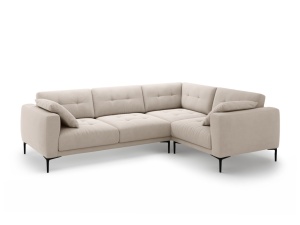 Canapea cu colt bej din catifea pentru 4 persoane Bemy Right Velvet Micadoni