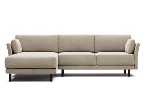 Canapea cu colt bej/neagra din textil pentru 3 persoane Gilma Chenille FR Left Kave Home