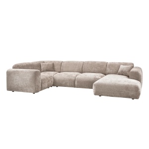 Canapea cu colt crem din textil 345 cm Cloud Left Chenille Woood