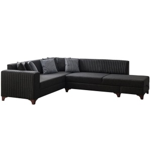 Canapea cu colt extensibila gri antracit din textil 285 cm West Right The Home Collection