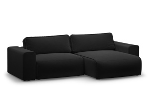 Canapea cu colt extensibila neagra din catifea pentru 3 persoane Victor Right Micadoni