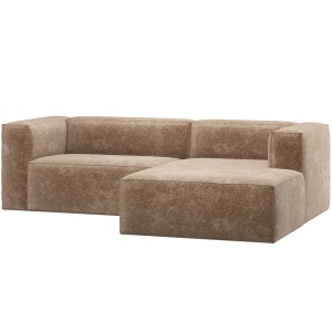 Canapea cu colt grej din catifea 254 cm Bean Chenille Right Woood