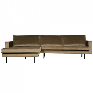 Canapea cu colt grej din catifea 300 cm Rodeo Left Woood