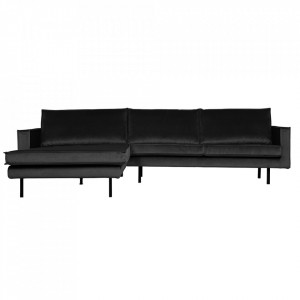 Canapea cu colt gri antracit din catifea 300 cm Rodeo Left Woood
