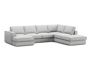 Canapea cu colt gri deschis din textil pentru 5 persoane Pola Right Micadoni