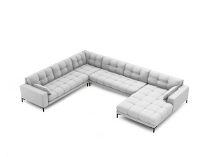 Canapea cu colt gri deschis/neagra din textil pentru 7 persoane Mamaia U Left Micadoni