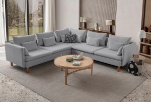 Canapea cu colt gri din textil 285 cm Flexy L Velvet The Home Collection