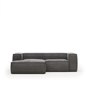 Canapea cu colt gri din textil pentru 2 persoane Blok Kave Home