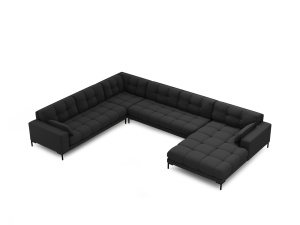 Canapea cu colt gri inchis/neagra din textil pentru 7 persoane Mamaia U Left Micadoni
