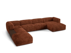 Canapea cu colt maro caramiziu din textil pentru 5 persoane Martina Corduroy Left Micadoni