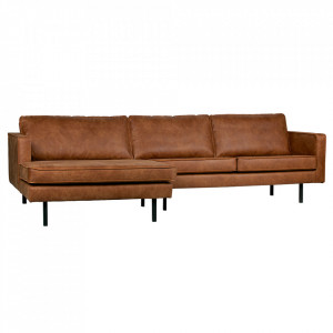 Canapea cu colt maro coniac din piele 300 cm Rodeo Left Woood