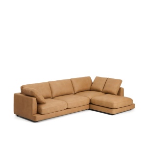 Canapea cu colt maro din piele pentru 4 persoane Gala Right Kave Home