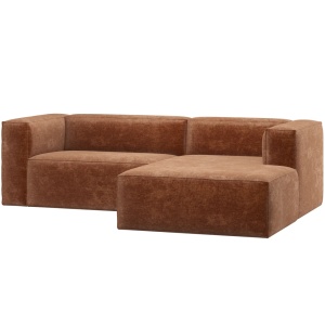 Canapea cu colt maro teracota din catifea 254 cm Bean Chenille Right Woood