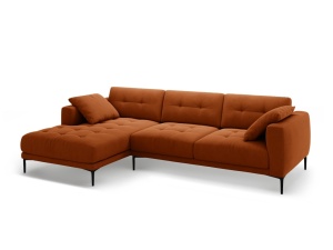 Canapea cu colt maro teracota din catifea pentru 3 persoane Bemy Left Velvet Micadoni