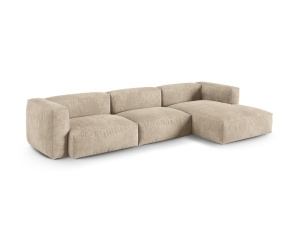Canapea cu colt modulara bej deschis din catifea pentru 3 persoane Martina XL Right Micadoni