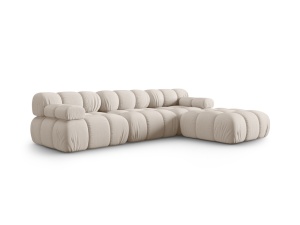 Canapea cu colt modulara bej deschis din textil pentru 4 persoane Bellis Right 3D Micadoni
