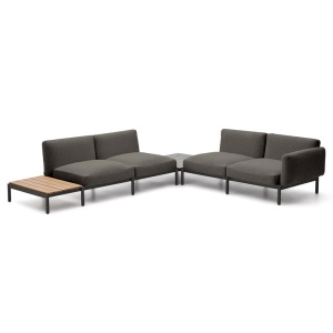 Canapea cu colt modulara exterior gri din textil pentru 4 persoane Sorells Kave Home