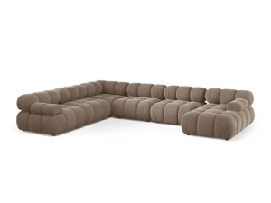 Canapea cu colt modulara maro cappuccino din catifea pentru 8 persoane Bellis Panoramic Left Micadoni