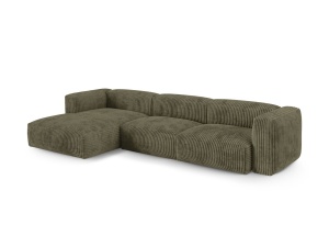 Canapea cu colt modulara verde muschi din textil pentru 3 persoane Martina Corduroy Left Micadoni