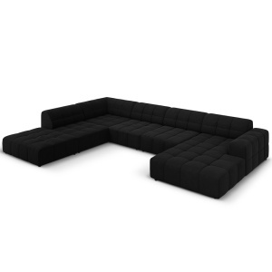 Canapea cu colt neagra din catifea pentru 7 persoane Jennifer Right Left Micadoni