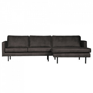 Canapea cu colt neagra din piele si poliester 300 cm Rodeo Right Be Pure Home