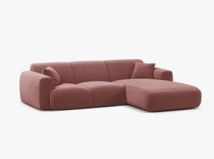 Canapea cu colt roz flamingo din catifea pentru 4 persoane Molino Casbla Right Micadoni