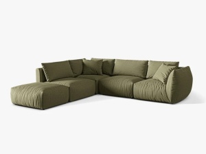 Canapea cu colt verde deschis din textil pentru 4 persoane Chris Left Micadoni