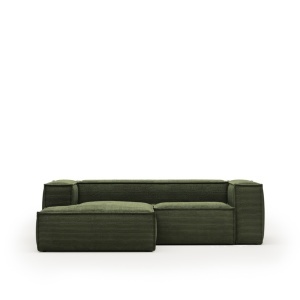 Canapea cu colt verde din textil pentru 2 persoane Blok Corduroy Left Kave Home