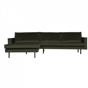 Canapea cu colt verde inchis din catifea 300 cm Rodeo Left Woood