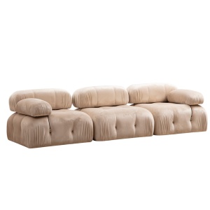 Canapea din textil crem pentru 3 persoane Bubble Velvet The Home Collection