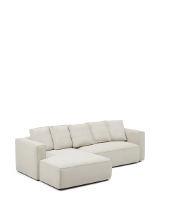 Canapea extensibila cu colt bej din textil pentru 3 persoane Marela Left Chenille Kave Home